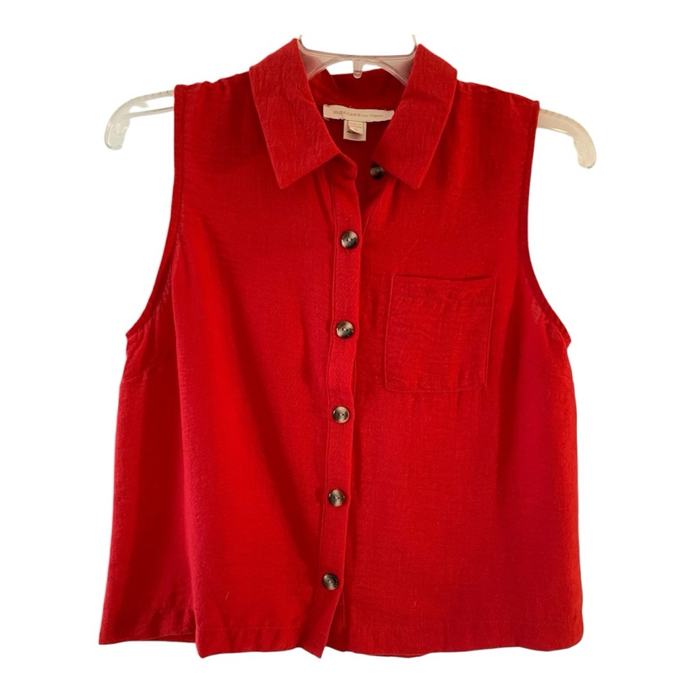 Monteau Los Angeles Sleeveless Button-Up Top Sz M